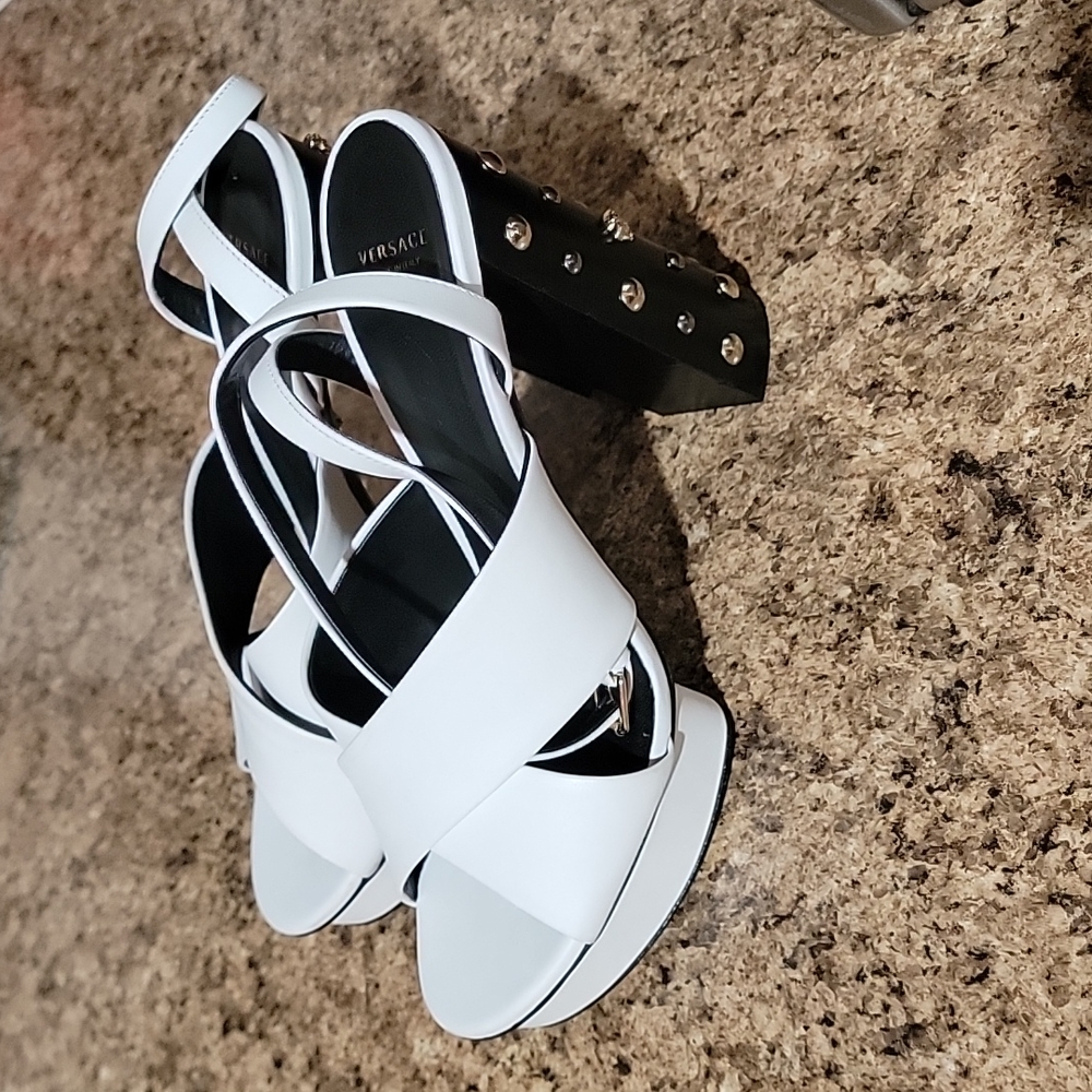 Versace Medusa Studded White Leather Platform Sandals